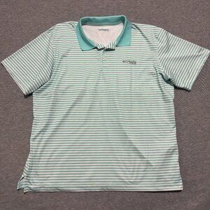 Columbia Polo Shirt Pfg Men’s XL Striped Teal Turquoise Omni-Shade